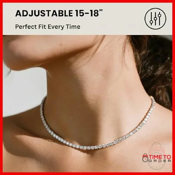 14K Gold Plated Tennis Necklace 3mm CZ Adjustable 15-18
